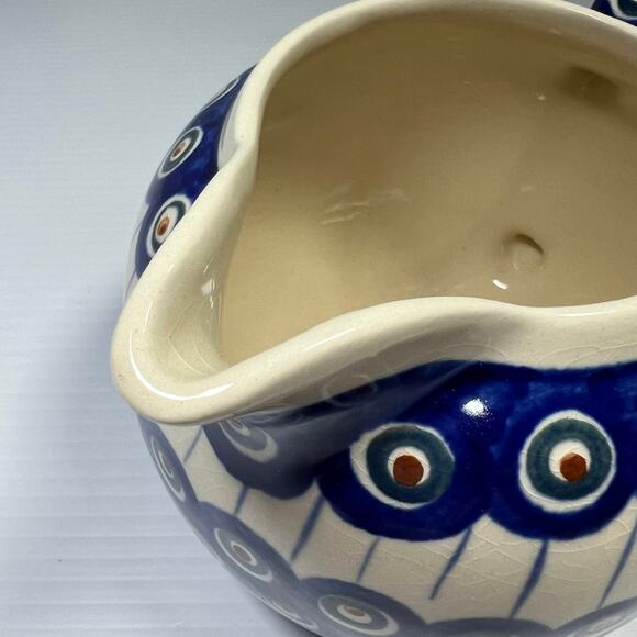 Boleslawiec Polish Pottery Blue Peacock Pitcher 36 Oz Blue Dot Swirl - Picture 6 of 9